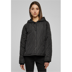 Womens Oversized Diamond Quilted Hooded Jacket Black