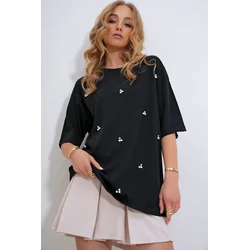 Trend Alacati Stili Ženska majica Alc-X11964, Okrugli izrez, Crna