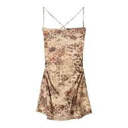 Bershka Obleka bež/rjava/temno rjava