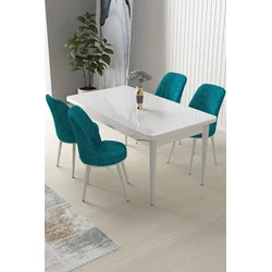 Hanah Home Set Trpezarijski sto i 4 stolice Nil, Tirkizno beli