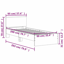 Okvir kreveta bez madraca s uzglavljem boja hrasta 90x200 cm
