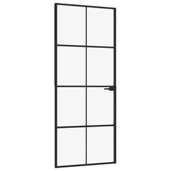 Sobna vrata crna 83 x 201,5 cm kaljeno staklo i aluminij tanka