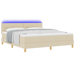 LED Box Spring Krevet s LED trakama Krema 180 x 200 cm tkanina