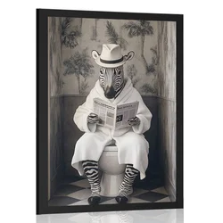 Plakat zebra s časopisom na stranišču - 20x30 black