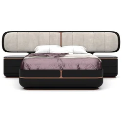 Casa Padrino luxury bedroom set gray/black/copper - 1 Double Bed with Headboard & 2 Bedside Tables - Luxury bedroom furniture - Luxury bedroom furnishings