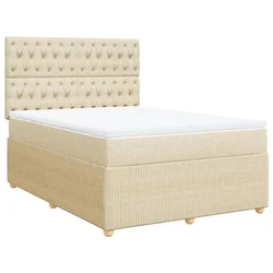 Vidaxl Box spring postelja z vzmetnico krem 140x200 cm blago