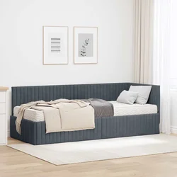 Kutni krevetni okvir s madracem s uzglavljem 2 pcs Siva Baršun