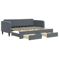 Vidaxl Izvlečna dnevna postelja s predali temno siva 90x200 cm žamet
