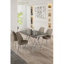 Hanah Home Set Trpezarijski sto i 4 stolice, Bež-crni
