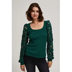 Marisse Emerald Blouse With Lace Sleeves