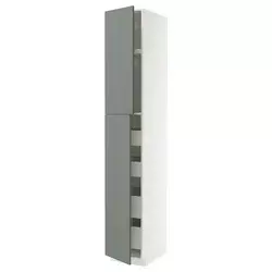 METOD / MAXIMERA Vis.el. s 2 vrata/4 fioke, bela/Nickebo mat sivozelena, 40x60x240 cm