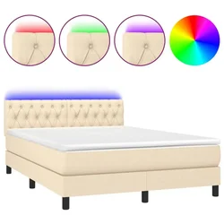 Vidaxl Box spring postelja z vzmetnico LED krem 140x190 cm blago