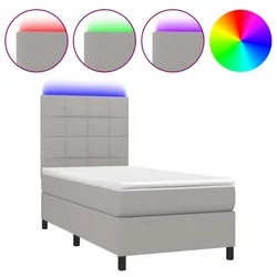 Vidaxl Box spring postelja z vzmetnico LED sv. siva 100x200 cm blago