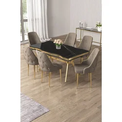 Hanah Home trpezarijski set Vae, sto i 6 stolica, ploča u dekoru Sonata, zlatne noge, kapućino tkanina Babyface