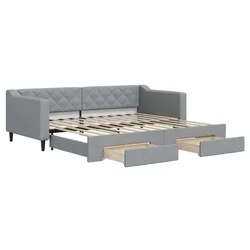 Vidaxl Izvlečna dnevna postelja s predali svetlo siva 90x200 cm blago