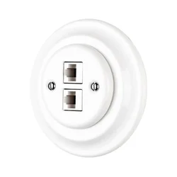 Reblig - Porcelanska retro Ethernet utičnica sa ramom, 2x CAT.5E, bela
