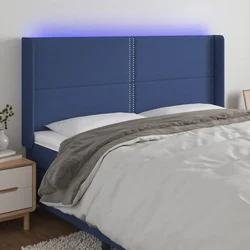 Vidaxl vidaXL Vzglavje postelje z LED modro 203x16x118/128 cm blago