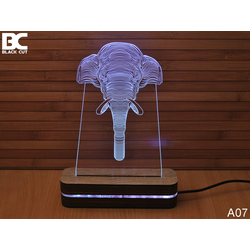 Black Cut 3D Lampa Slon, Hladno bela