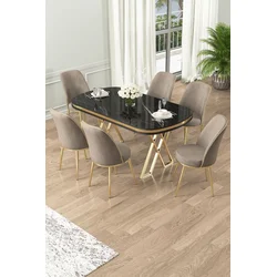 Hanah Home Set Trpezarijski sto i 6 stolica Lai, Bež-crni