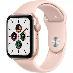 APPLE pametni sat Watch SE (44mm), zlatno aluminijsko kućište s ružičastim sportskim remenom