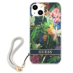 GUESS Futrola za iPhone 13 Blue Flower Cord