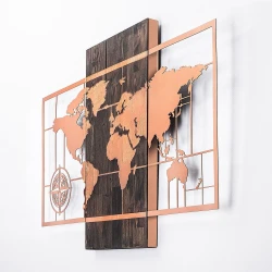 Atelier Del Sofa Zidna dekoracija World Map With Compass, 58x85 cm, Bakar