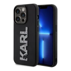 Maska Karl Lagerfeld Hc 3D Logo Glitter za iPhone 15 Pro crna