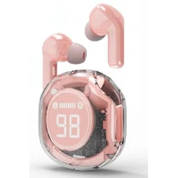 GEMBIRD Bežične slušalice TWST-01-PK Transparent, V5.4, TWS, LCD, Roze
