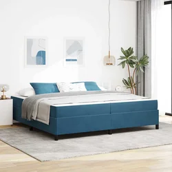 vidaXL Konstrukcija postelje Temno modra in bela 200 x 200 cm Žamet