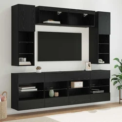Set zidnog ormarića za TV 6 pcs Crni Hrast Konstrukcijsko drvo