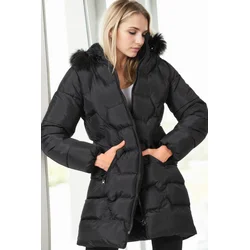 Z6760 DEWBERRY WOMENS COAT-PLAIN BLACK
