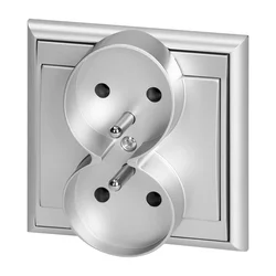 Vgradna dvojna vtičnica 2x2P+E Luna, 16A, 250V, PT-6LR, srebrna