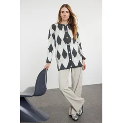 Trendyol Gray Diamond Patterned Knitwear Cardigan
