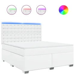 Vidaxl Box spring postelja z vzmetnico bela 180x200 cm umetno usnje