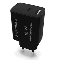 GEMBIRD USB Punjač TA-UC-2AC12-01-BK, USB A, USB C, 2.4 A, Crni
