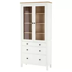 HEMNES Vitrina s 3 fioke, belo bajcovano/svetlosmeđa, 90x197 cm