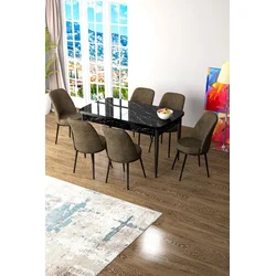 Hanah Home Set Trpezarijski sto i 6 stolica Zen, Braon-crni
