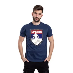 Muška majica kratkih rukava Srbija trobojka svi u napad, Teget