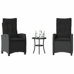 3-dijelni bistro set s jastucima crni od poliratana