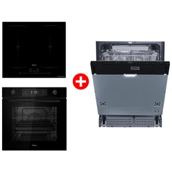 MIDEA Indukciona ploča MC-IF7455J1CC-A + Ugradna Rerna MBON5M90E6-BK + Ugradna Mašina za pranje sudova MID60S130 60cm 14 kompleta