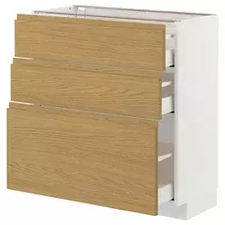 METOD / MAXIMERA Podni element s 3 fioke, bela/Voxtorp im. hrastovine, 80x37 cm