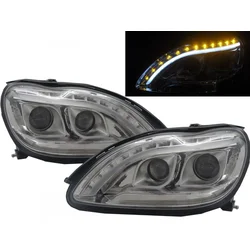 OEM Kristalni LED farovi Mercedes W220 S-Class, 2002-2005, Hrom