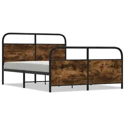 Vidaxl Kovinski posteljni okvir brez vzmetnice dimljen hrast 140x190cm
