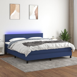 Vidaxl Box spring postelja z vzmetnico LED modra 180x200 cm blago