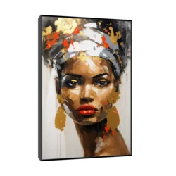 Canvas Slika na platnu Devojka sa braon minđušama, Sa ramom, 50 x 75 cm, Crni