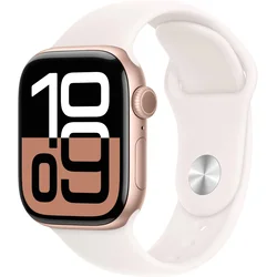 Apple Watch Series 10 [GPS 42mm case] Smartwatch with Rose Gold Aluminium Case with Light Blush Sport Band - S/M. Fitness Tracker, ECG App, Always-On Retina Display, Water Resistant
