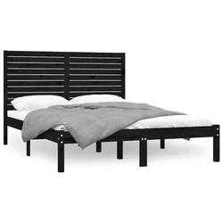 Vidaxl Posteljni okvir črn iz trdnega lesa 150x200 cm
