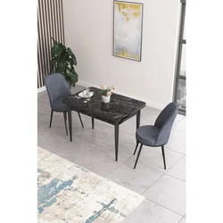 Hanah Home trpezarijski set Nil, sto i 2 stolice, ploča u dekoru crnog mermera, dimno siva tkanina Babyface