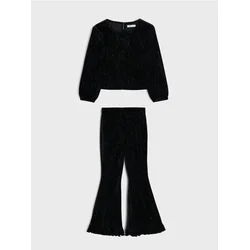 Sinsay - Komplet: bluza i pantalone sa metalizovanim koncem - crno