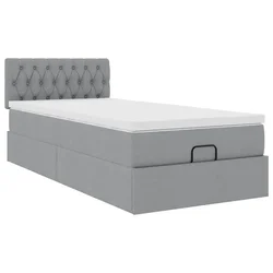 Vidaxl Otomanska postelja z vzmetnico siv 90x200 cm blago